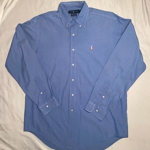 Polo Ralph Lauren Button Down Shirt Large Classic Fit Blue Solid Long Sleeve